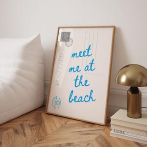 Meet Me At The Beach print trendy postkaart kunst blauwe slaapzaal decor esthetische kust poster blauwe vintage New York Magazine blauwe kust cowgirl
