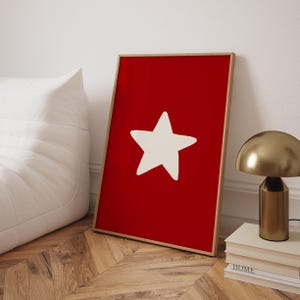 Roter Stern druckt niedliches Schlafzimmer-Wand-Kunst-minimalistisches Wanddekor Retro College-Schlafheim-Raum-Plakat rotes Haus druckt trendiges Hand gezeichnetes Stern-Kunst-Dekor