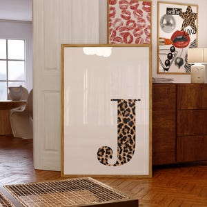 j initial wall art trendy leopard aesthetic decor chic girly dorm decor cute nursery wall art letter j wall art leopard print cheetah prints