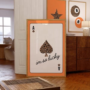Juego de 3 impresiones de guepardo para dormitorio de adolescentes, arte de pared naranja moderno, arte de pared de leopardo naranja, póster de estrella, impresión de leopardo con bola 8, descarga digital