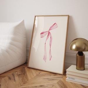 Impression noeud rose vintage Téléchargement instantané minimaliste imprimable Art mural chambre de bébé bébé Art mural Coquette esthétique Girly affiche beige