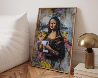 Mona Lisa Painting Graffiti Bathroom Decor Funny Toilet Paper Holder Trendy Bathroom Decor Colored Mona Lisa Painting Leonardo Da Vinci Art
