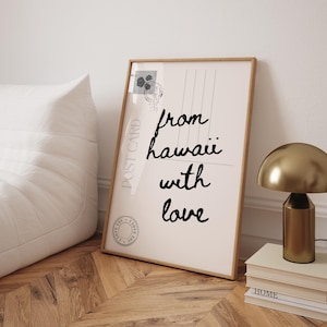 From Hawaii With Love Trendy decor postkaart zwarte typografie kunst minimalistische preppy slaapzaal prints romantische kamerdecoratie leuk cadeau-ideeën voor stel