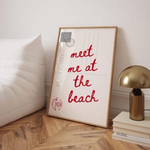 Spotkajmy się na plaży Wydrukuj modne pocztówki Elegancki czerwony wystrój akademika Vintage New York Magazine Luksusowy czerwony nadmorski wystrój kowbojki Sztuka domu na plaży