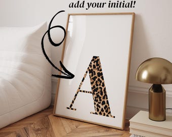 CUSTOM initial print leopard wall art custom dorm room decor cheetah print wall art clean girl aesthetic college apartment decor wall prints