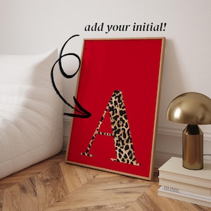 CUSTOM Initial Wall Art Trendy Leopard Aesthetic Lucky Girl Syndrome Chic Girly Dorm Decor Animal Nursery Art Trendy Red Leopard Print Art