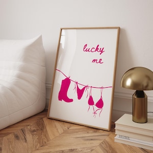 Modny nadruk bikini dziewczęcy różowy wystrój ścienny plakat Lucky Me Coastal Cowgirl nadruk estetyczny wystrój akademika plakat letni Preppy College Apartment