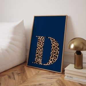 Custom D Initial Wall Art Leopard Fashion Art Lucky Girl Syndrome Chic Girly Dorm Decor Trendy Navy Leopard Wall Prints Aesthetic Navy Decor