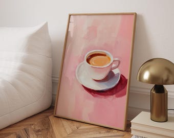 Pink Coffee Wall Art Eclectic Kitchen Decor Aesthetic Coffee Print Girly Kitchen Wall Art Trendy Minimalist Coffee Art Latte Macchiato Mocha