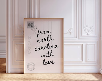 from north Carolina with love from North Carolina wall art vintage postcard print custom postcard decor retro travel poster destination art