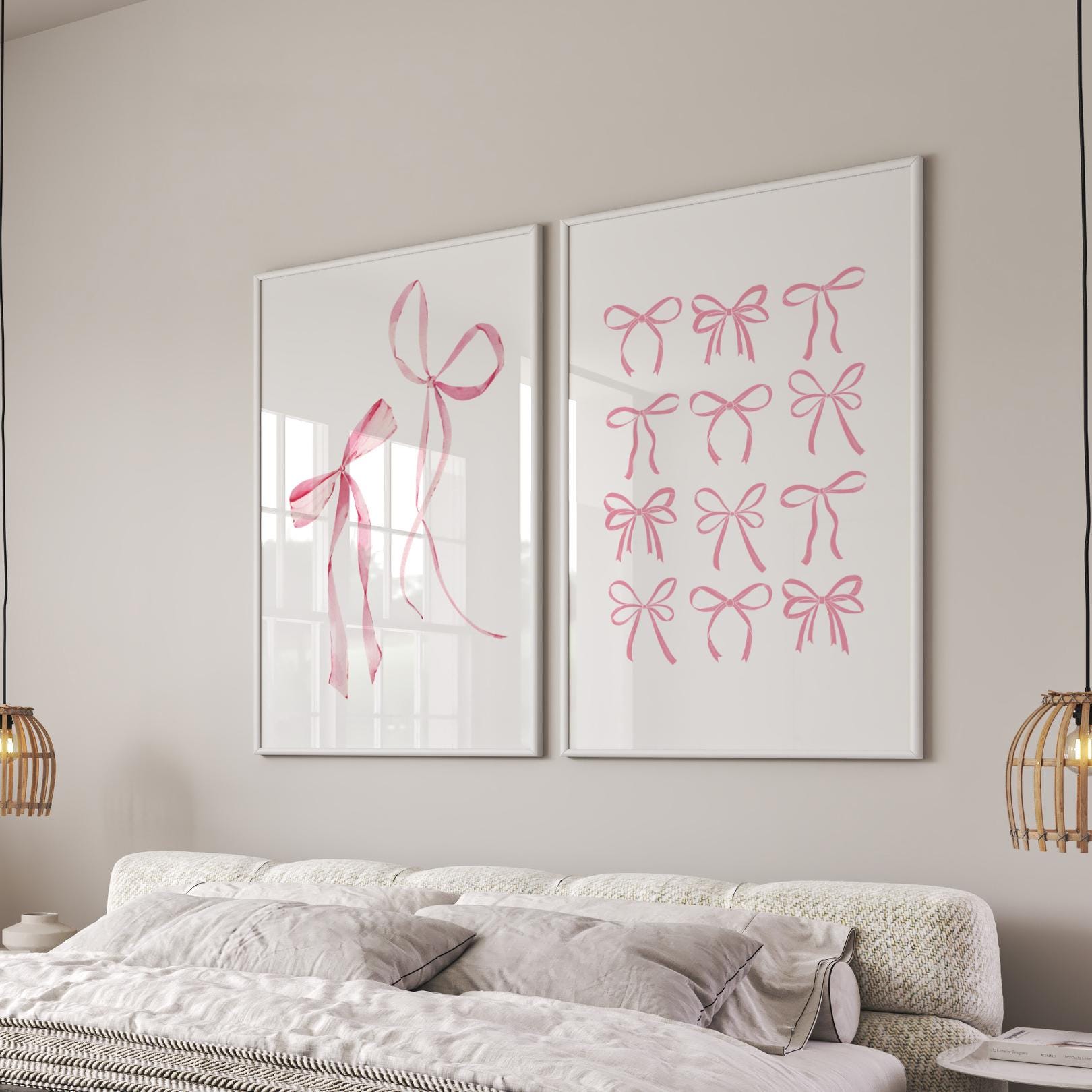 Set of 12 Pink Bow Print for Nursery Pink Bow Wall Art Hot Air Balloon ...
