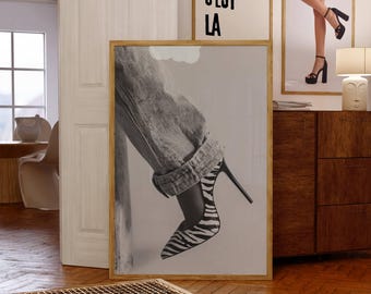 ゼブラヒールファッションウォールアートグラマー白黒プリントハイヒール写真ポスターアパート装飾寮の部屋装飾美的ファッションポスター