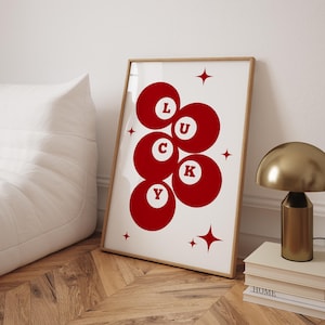 Red Lucky Eight Ball Print Funky Y2K Poster Preppy Bedroom Wall Decor How Lucky Are We Art Retro Pool Ball Print Red Aesthetic Dorm Wall Art