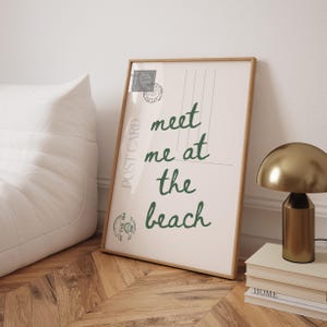 Meet Me At The Beach print trendy postkaart kunst groen slaapzaal decor esthetisch groen vintage New York Magazine groene kust cowgirl muur decor