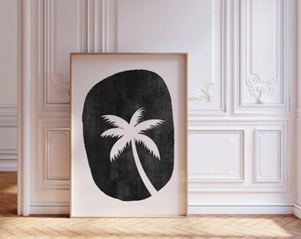 palmboom muur print esthetische kust muur decor moderne palmboom kunst zwart-wit woonkamer decor voor strandhuis kunst digitale download
