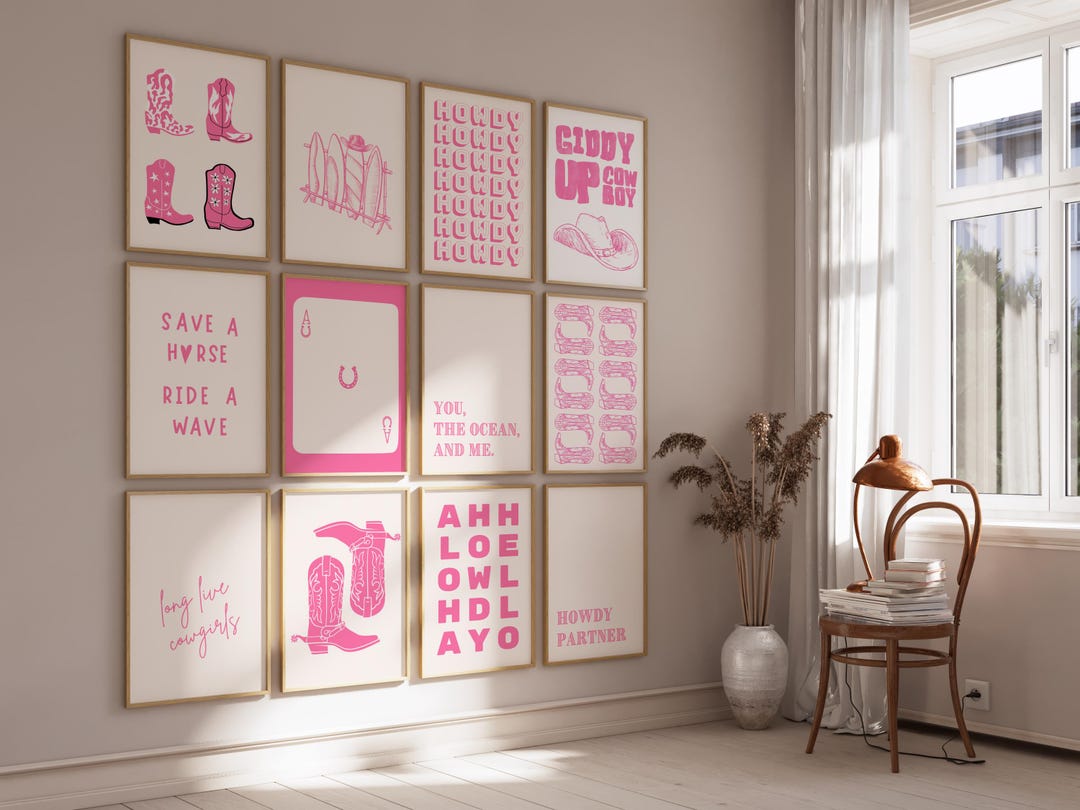 Set of 12 Pink Coastal Cowgirl Prints Vintage Western Prints Retro Pink ...