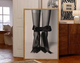 tacones altos negros decoración lujo moda estampados estampado blanco y negro estampados lazo negro estética chica limpia decoración dormitorio póster de moda