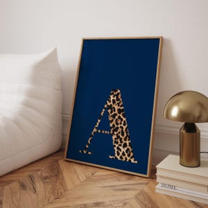 CUSTOM Initial Wall Art Navy Blue Dorm Decor Trendy Leopard Aesthetic Lucky Girl Syndrome Cheetah Nursery Wall Art Personalized Roommate Art