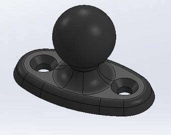 May include: A black ball mount with two holes on a black oval base.