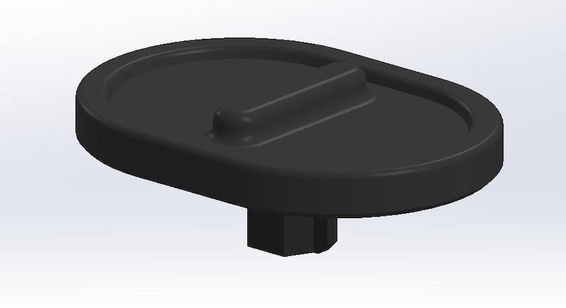 May include: Black rubber plug with a rectangular opening in the centre. The plug has a small, round base.