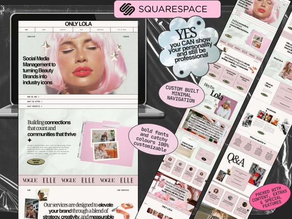 Bold, Pink Squarespace Website Template for Creative Agencies, Coaches, Marketing professionals