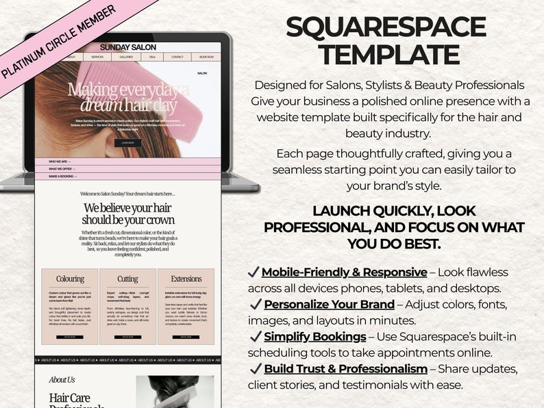 Premium Hair Salon Squarespace Website Template for Hairdressers
