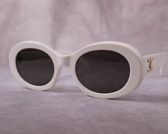 Vintage Celine CL40194U Weiß und Golden Logo Sonnenbrille Vunette Brille Y2K Shades