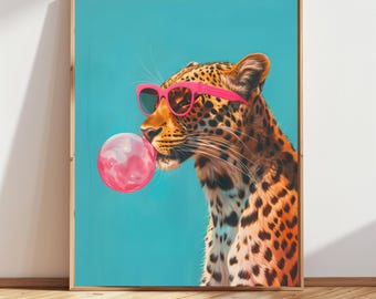 Cheetah with Gum & Sunglasses Art Print: Dopamine Decor (Digital Download)