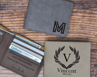 Mens wallet - personalized wallet with name, vegan leather mens wallet, gift for boyfriend, gift for dad, slim wallet for men.
