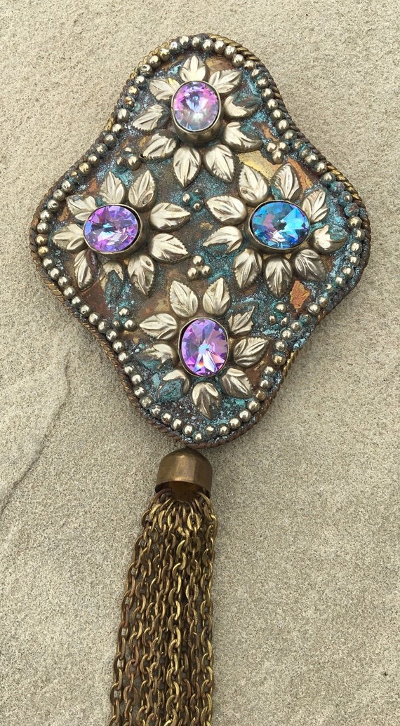 Antique Aurora Borealis Rhinestone tassel brooch