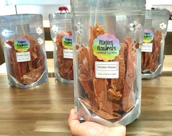 Chicken Chews homemade dog treats, chicken breast, natural homemade dog chews, puppy treats, dehydrated