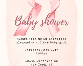 Pink Bow Baby Shower Invite - EDITABLE/PRINTABLE digital file
