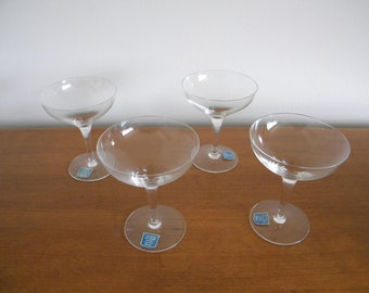Vintage Mouth Blown Coupe Glasses, Hand Blown, Cocktail Glasses, Champagne Glasses, With Stickers, Set of 4