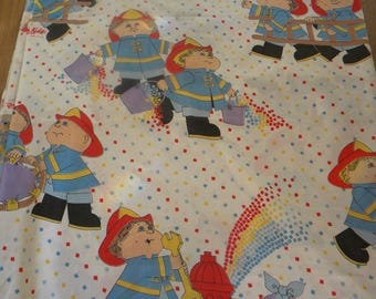 Vintage Cabbage Patch Kids Twin Flat Sheet, 1985, CPK Fire Fighters