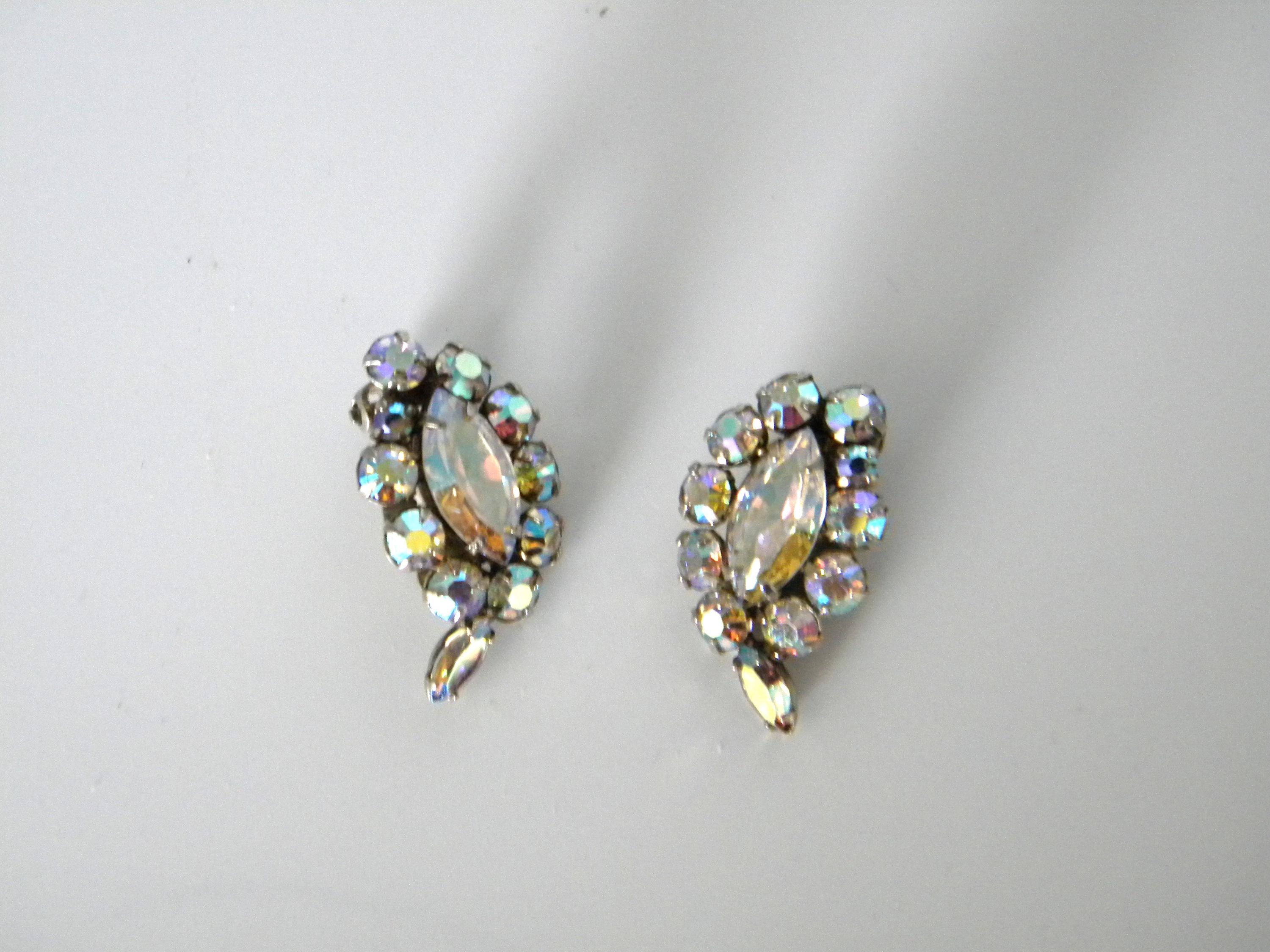 Boucles D'oreilles Clou En Or Avec Cristaux Type Diamant - Modèle Vintage 256 - Occasion Très Bon état
