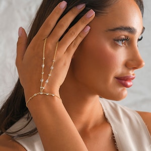 14K Gold Plated Hand Chain Bracelet: Boho Finger Jewelry