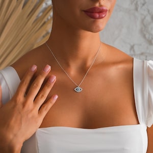 Sterling Silver Evil Eye Necklace: Turkish Minimalist Jewelry