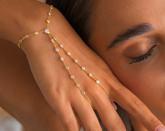 Gold Plated Hand Chain Bracelet: Sterling Silver Boho Finger Jewelry