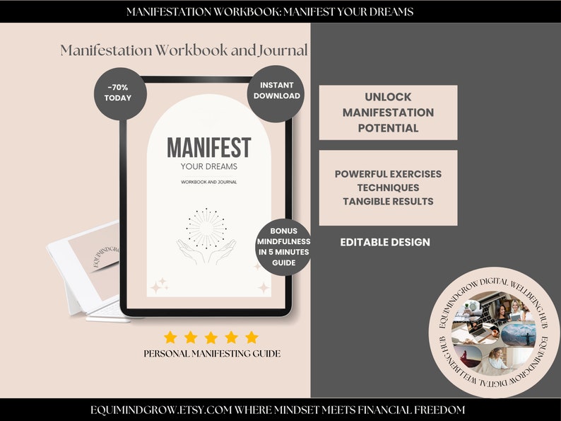 Manifestation Workbook, How to Manifest, Mindfulness Workbook Tools, Manifesting Tools, DFY Workbook, Affirmations Tools, Self Help Workbook Bild 1