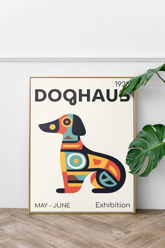 Bauhaus Dog Print Mid Century Modern, Geometric Wall Art, Pop