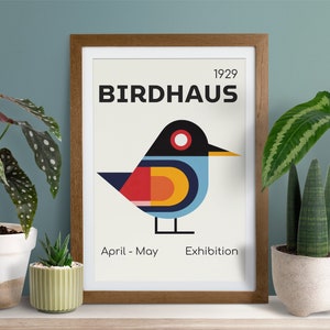 Bauhaus Style 'birdhaus' Scandi Art Print, Wall Art, Bird