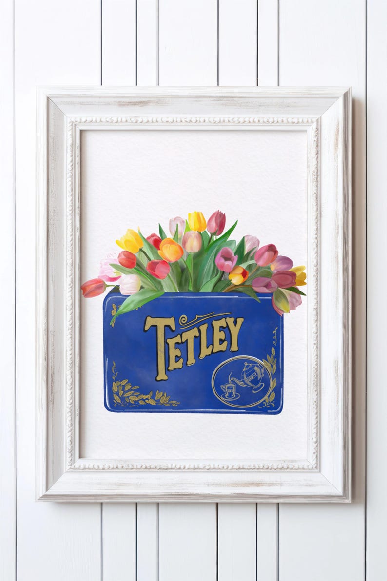 Tetley Lettering Tetley Tea Tin and Tulips Kitchen Art Print/poster, Retro/vintage Style ...