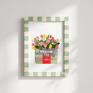 Yorkshire Tea Floral Art Print, Colourful, Vintage, Quirky, Dopamine Decor, Kitchen Poster, Painting, Pretty, Tulips, Fun Cottagecore Retro