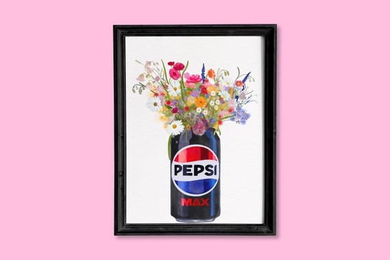 Pepsi Max Can Inspired Vase With Colourful Wildflowers Art Print