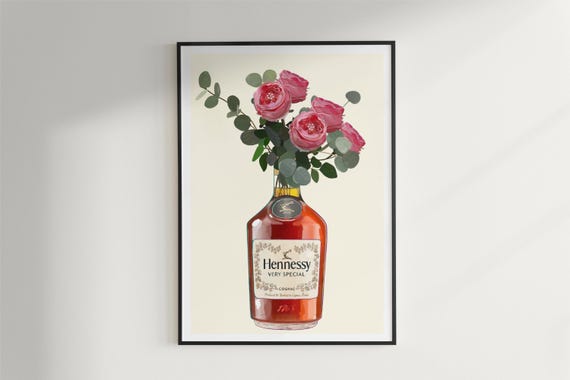 Hennessy Cognac/brandy With Pink Roses & Eucalyptus Kitchen Art