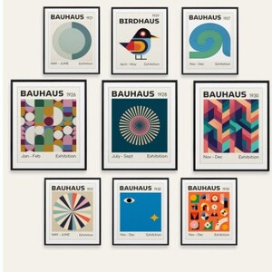Set of 9 Gallery Wall Bauhaus Art Prints, A3 A4, Scandi, Retro, Dopamine, Living Room, Kitchen, Birds, Vintage, Poster, Abstract, trendy, UK