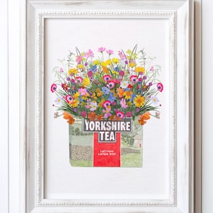 Yorkshire Tea Wildflower Art Print – Hand Drawn Cottage Kitchen Poster