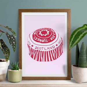 Tunnocks Tea Cakes Kitchen Poster/Art Print, Unframed A5 A4 A3, Pink and Red, Vintage style illustration, Retro, Scottish Scotland Colourful