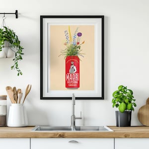 Madri Lager コテージガーデンの花のバー/キッチンアートプリント/ポスター、フレームなし A5 A4 A3、スペインビール、植物のカラフルなギフトホームデコレーション