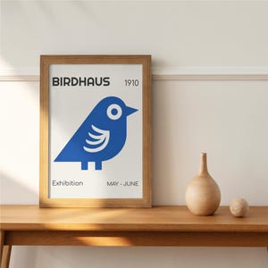 Bauhaus Style 'BirdHaus' Scandi Art Print, Wall Art, Bird, Poster, Abstract, Retro, Pop Culture
